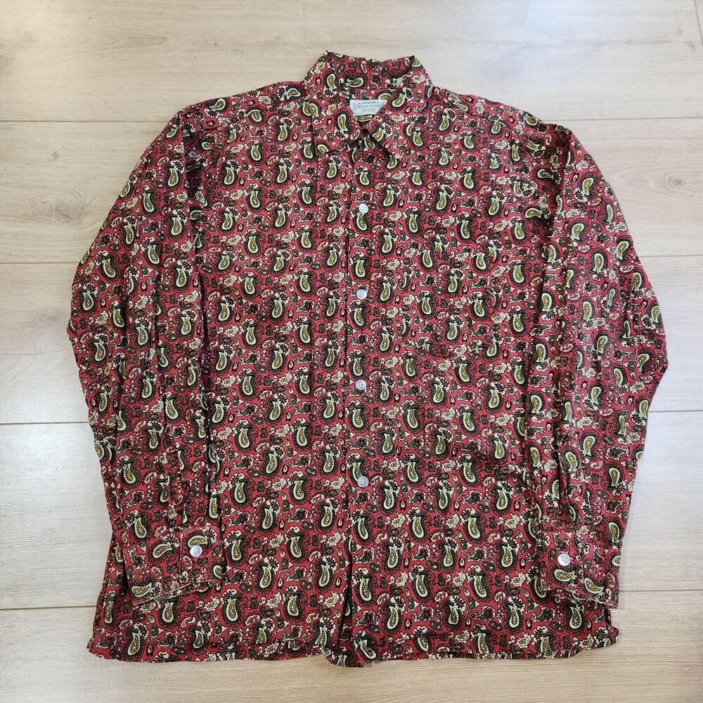 Vintage Arrow Shirt Mens Medium Red Paisley Loop Collar Long Sleeve USA Made 60s